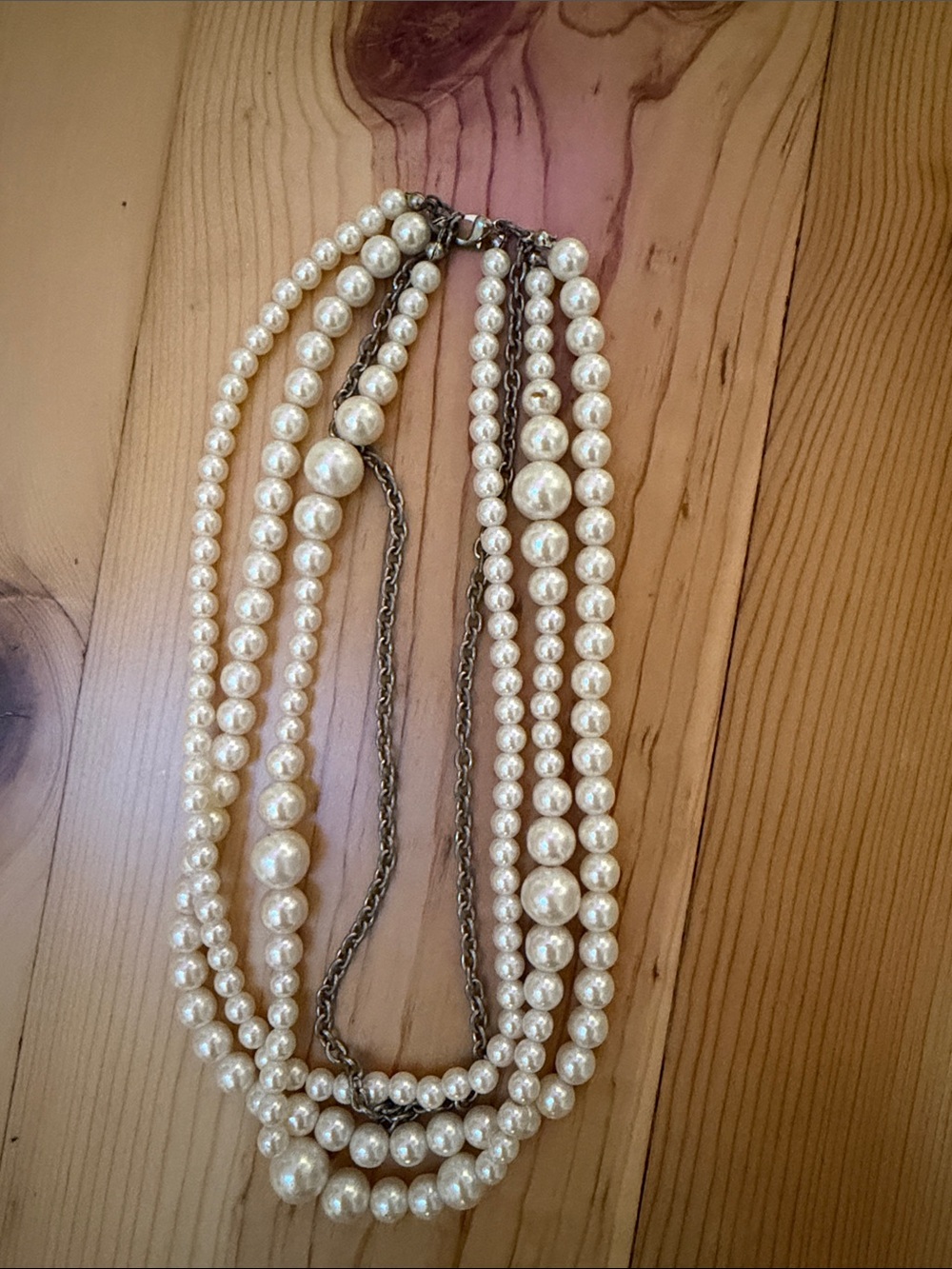 Costume Jewelry - Classic Multi-Strand Pearl Necklace - Cream Pearls